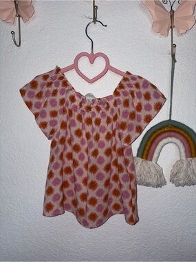Zara Pink and Orange Floral Ruffled Top